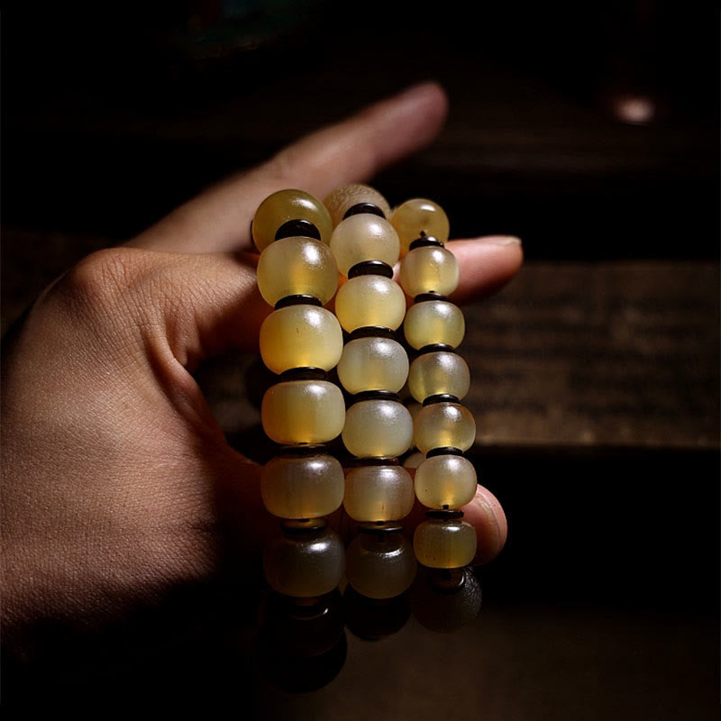Buddha Stones手作り チベット羊角オーム・マニ・パドメ・フム縁起の良いブレスレット