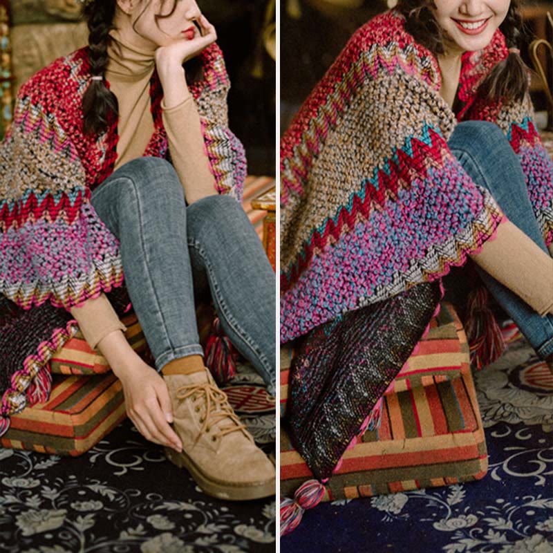 Buddha Stonesチベットショール 編み物 暖かいマント チベットタッセルスカーフ - image 9