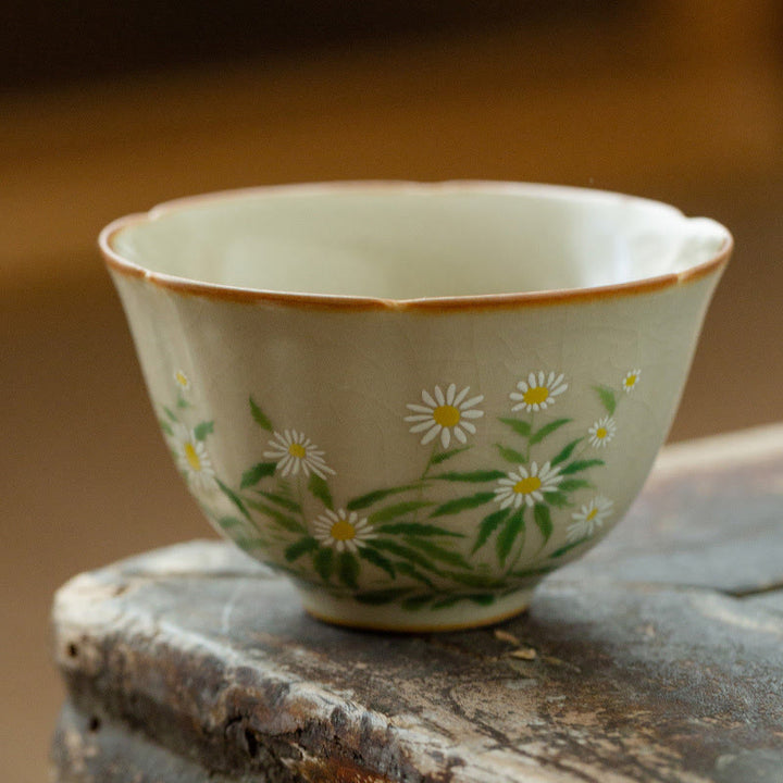 Buddha Stones桃の花 デイジーの花 陶器 ティーカップ カンフーティーカップ