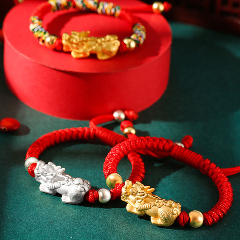 Buddha Stones999 スターリングシルバー 貔貅 富 キングコング ノットストリング 編み込み 子供用ブレスレット