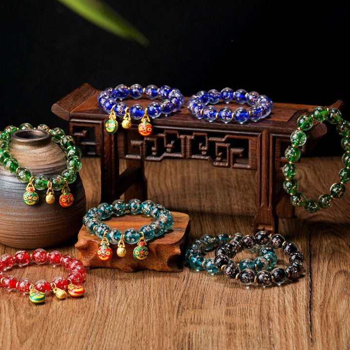 Buddha Stones金呑み獣ファミリーチャーム 光る蛍光Liuliガラスビーズ 成功ブレスレット