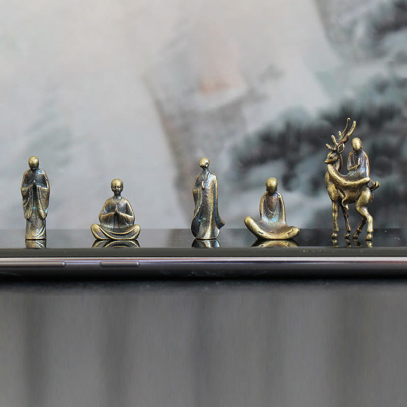 Buddha Stonesミニ瞑想仏 金属製 僧侶 静寂 家の装飾 - ミニ仏像5体＋鹿 - image 5