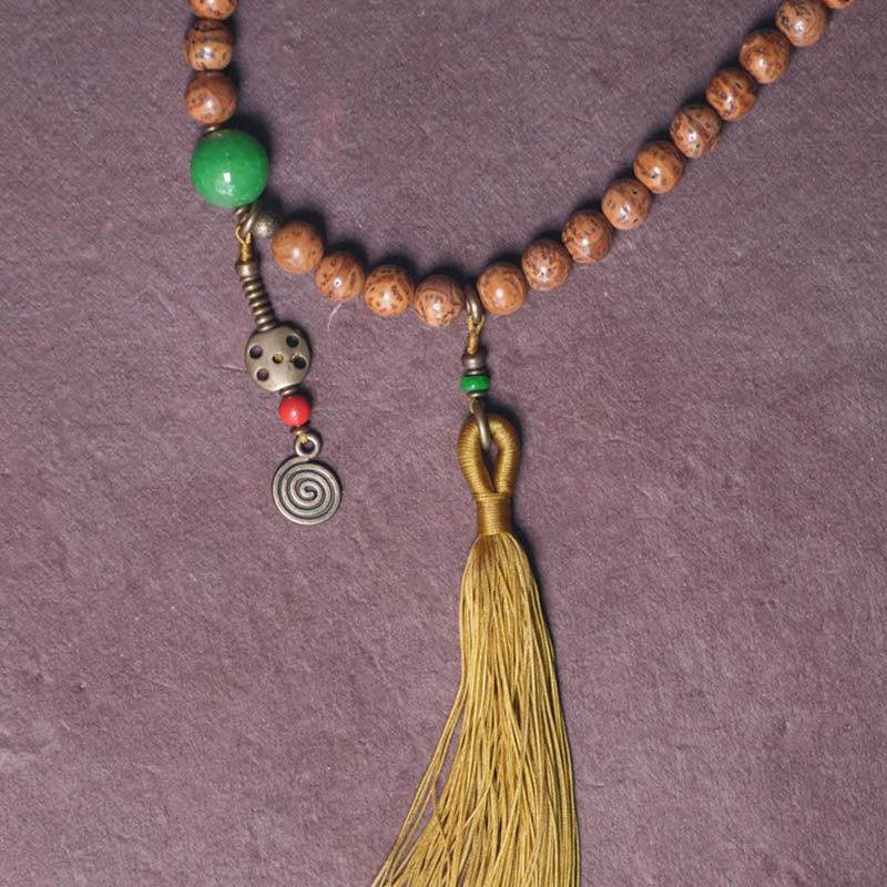Buddha Stones108 個入りMalaビーズ 菩提樹の知恵 平和 タッセルブレスレット