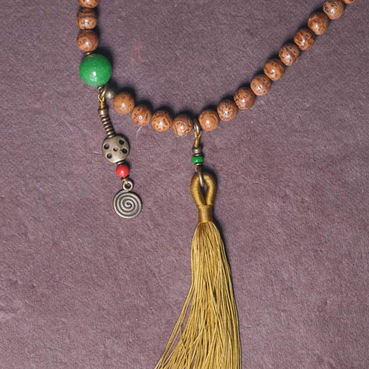 Buddha Stones108 個入りMalaビーズ 菩提樹の知恵 平和 タッセルブレスレット