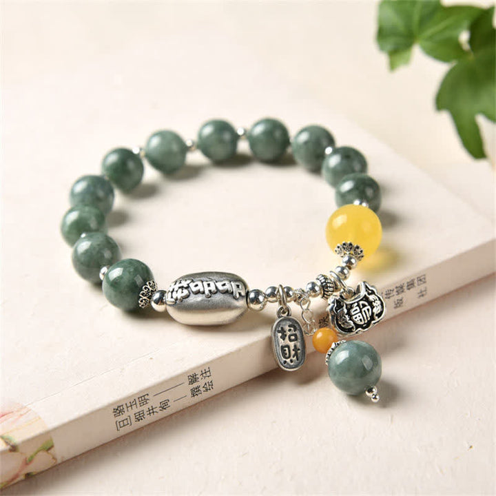 Buddha Stones925スターリングシルバー シアンジェイドアンバー サクセスブレスレット