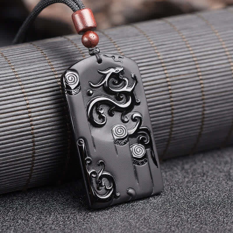 Buddha Stonesブラックオブシディアン ドラゴンフェニックス 成功ネックレスペンダント - ブラックオブシディアン（浄化♥変容） - image 1