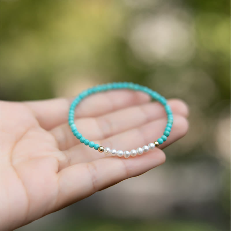 Buddha Stones 925スターリングシルバー 天然ターコイズパールビーズブレスレット