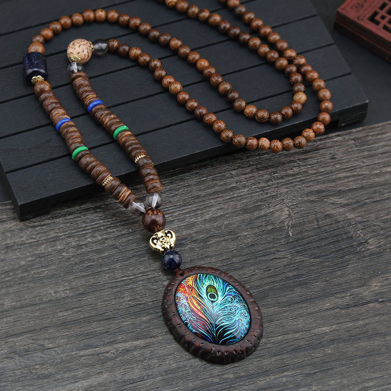 Buddha Stonesチベット ウェンジウッド 菩提樹 シードアゲート 象の守護ネックレス ペンダント