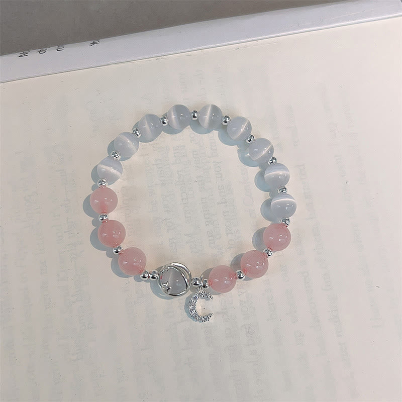 Buddha Stones天然キャッツアイ ピンククリスタル ムーンラブチャームブレスレット