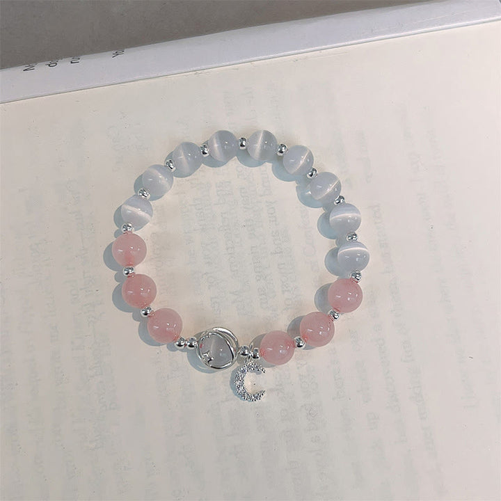 Buddha Stones天然キャッツアイ ピンククリスタル ムーンラブチャームブレスレット