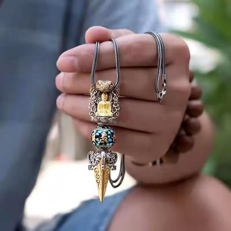 Buddha Stonesチベットオーム・マニ・パドメ・フム仏富回転ネックレス金剛ペンダント - ペンダント＆チェーン - image 4