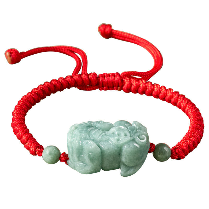 Buddha Stones手作り天然翡翠貔貅守護金剛結び編み紐ブレスレット