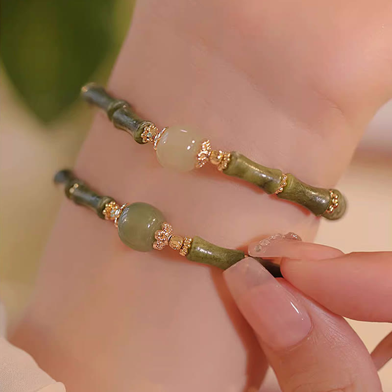 Buddha Stones14K銅メッキ ペリドット 和田翡翠 竹模様 幸運ブレスレット