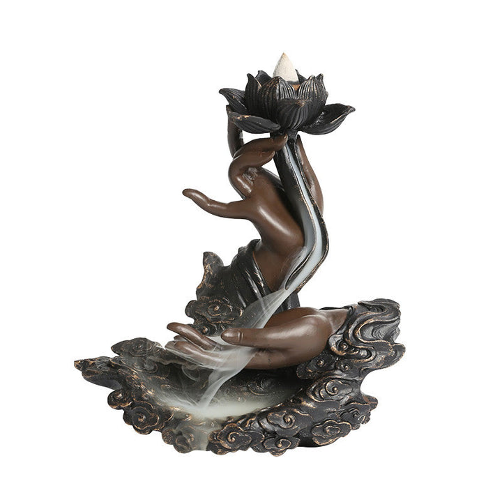 Buddha Stones蓮仏手 吉祥雲模様 瞑想用 樹脂製 逆流香炉
