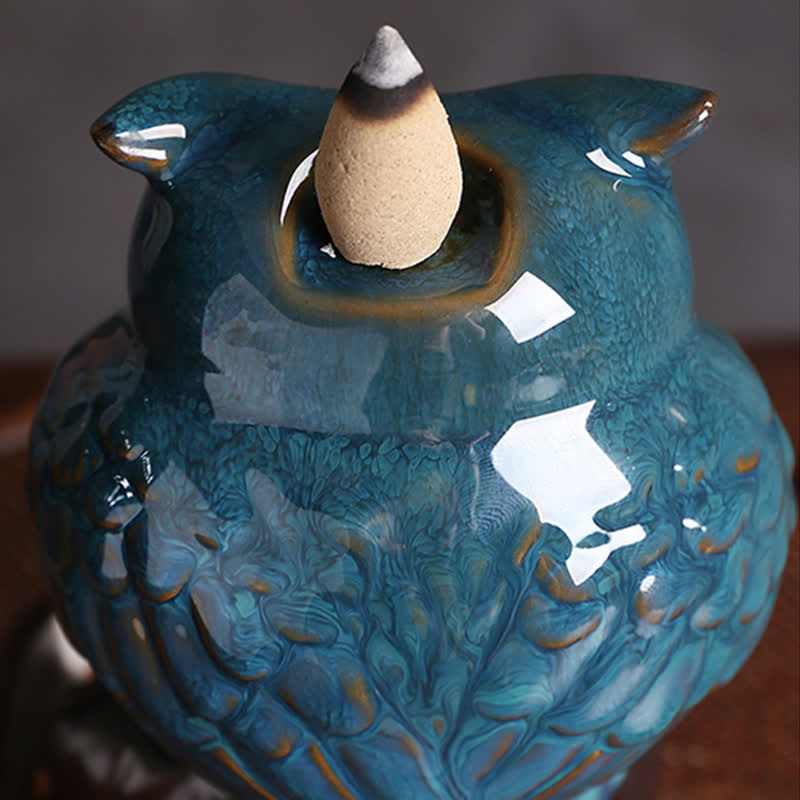 Buddha Stonesかわいいフクロウ 陶器 逆流煙噴水 瞑想 癒し 香炉 装飾
