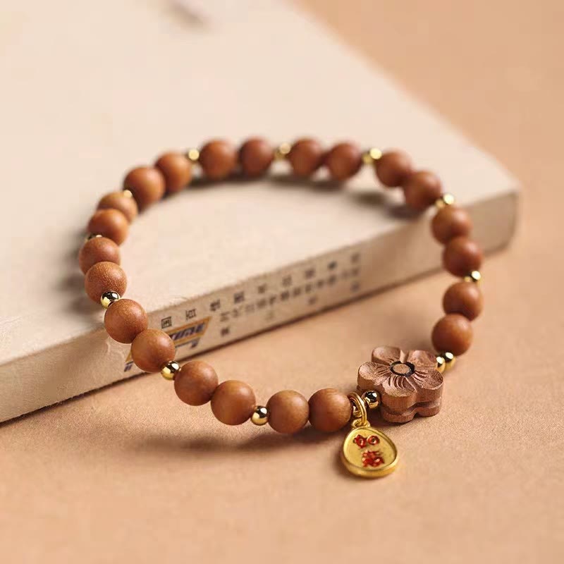 Buddha Stones天然白檀桃花小葉紅白檀如意お守りブレスレット