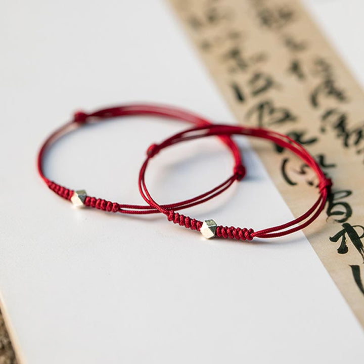 Buddha Stones925スターリングシルバー 幸運のビーズ 守護 レッドストリング 編み込みブレスレット