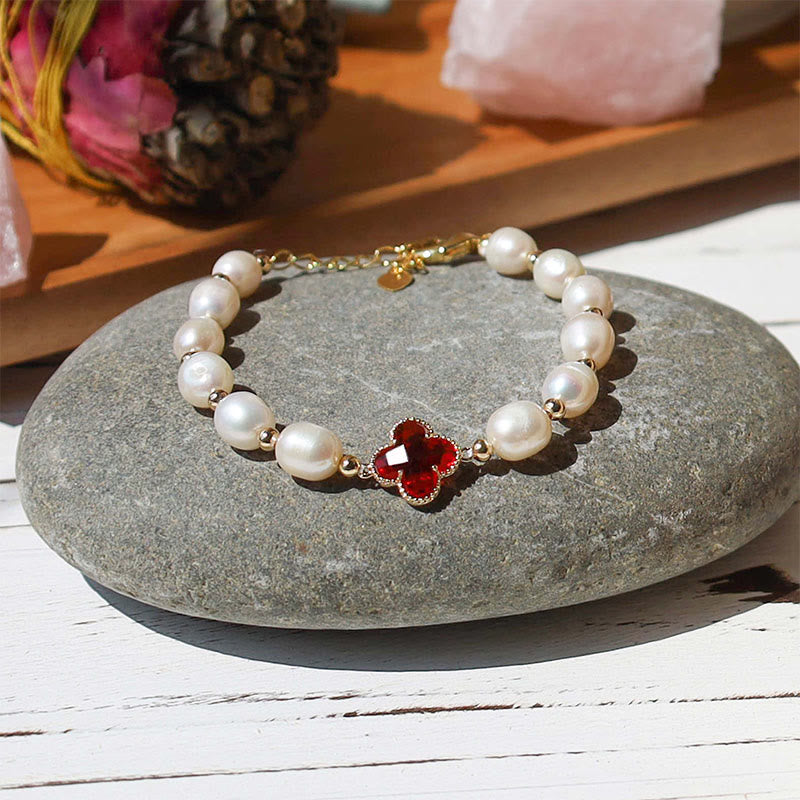 Buddha Stonesパール四つ葉のクローバー富のチェーンブレスレット