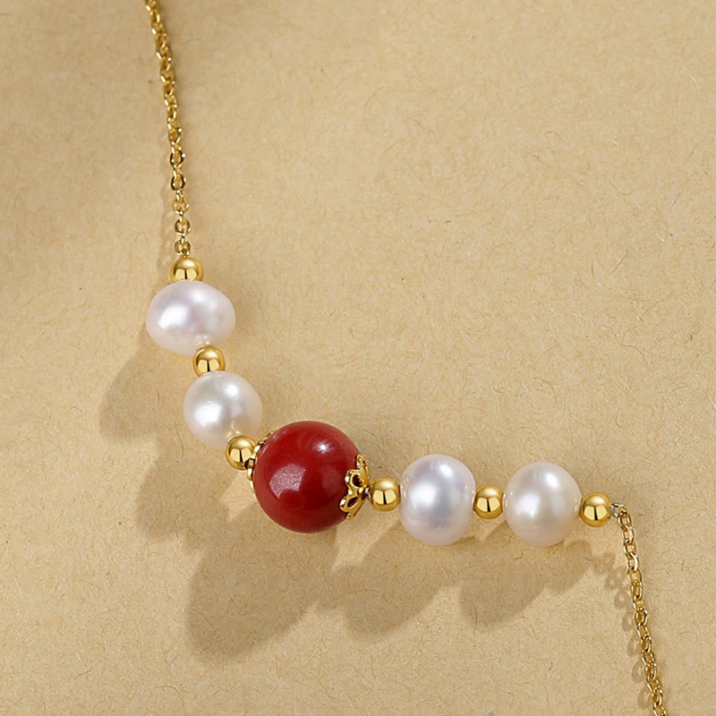Buddha Stones925スターリングシルバー パール シナバー シンセリティヒーリングビーズチェーンネックレスペンダント