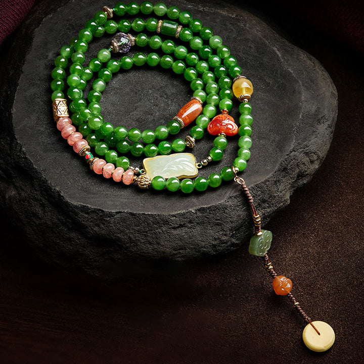 Buddha Stones108 個入りMalaシアン翡翠 赤瑪瑙 笑う仏陀 幸運のブレスレット