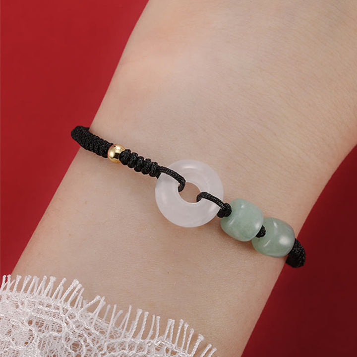Buddha Stones2個入り グリーンアベンチュリン ホワイトジェイド 平和バックル 幸運 編み込み カップルブレスレット