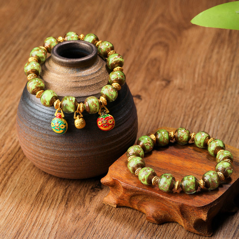 Buddha Stones金呑み獣ファミリーチャーム 琉璃ガラスビーズ 幸運ブレスレット
