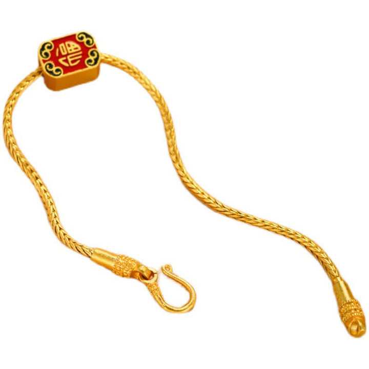 Buddha Stonesチベット 18K ゴールドオーム・マニ・パドメ・フム幸運の鯉 福 キャラクター インゴット 銅貨 平和ブレスレット