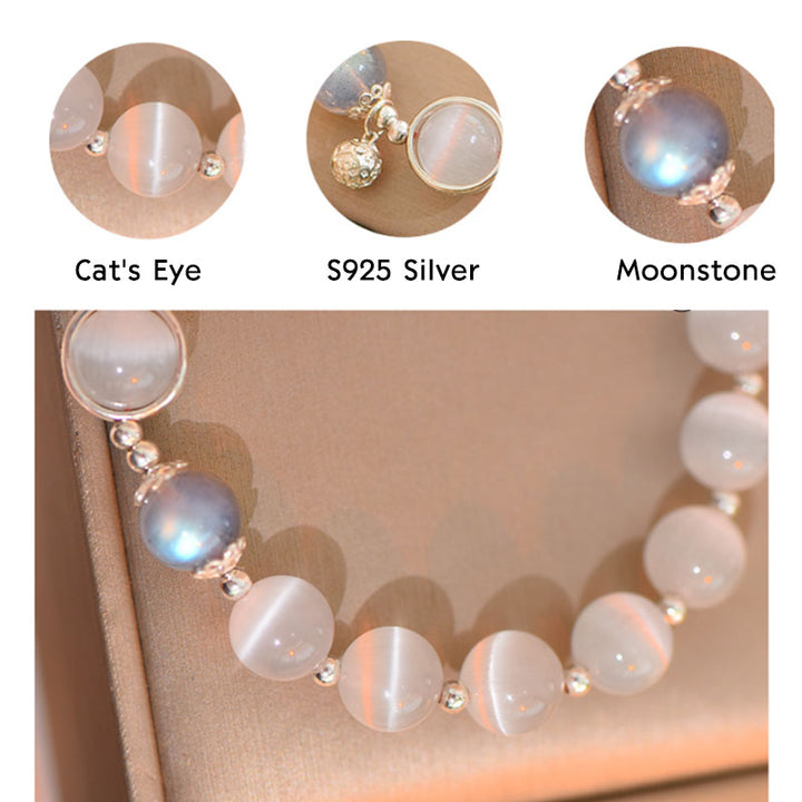 Buddha Stones925スターリングシルバー キャッツアイ ムーンストーン ラブサポートブレスレット
