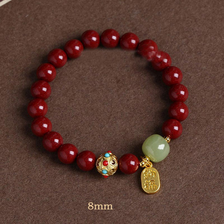 Buddha Stones辰砂 グリーンアベンチュリン 幸運 守護 チャームブレスレット
