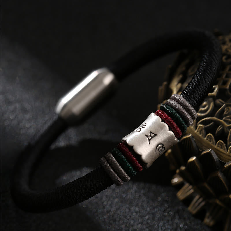 Buddha Stones999スターリングシルバーオーム・マニ・パドメ・フムピース マグネットバックルブレスレット