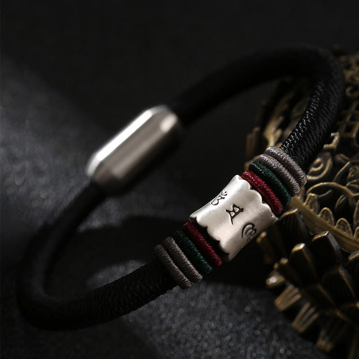 Buddha Stones999スターリングシルバーオーム・マニ・パドメ・フムピース マグネットバックルブレスレット
