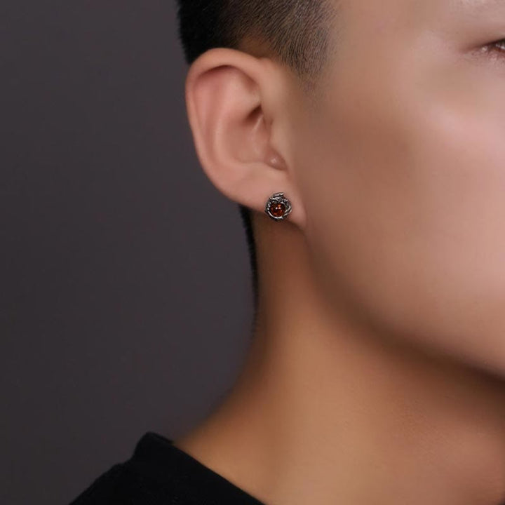 Buddha Stones925スターリングシルバー 天然琥珀 ドラゴン 成功の守護 スタッドピアス - image 2