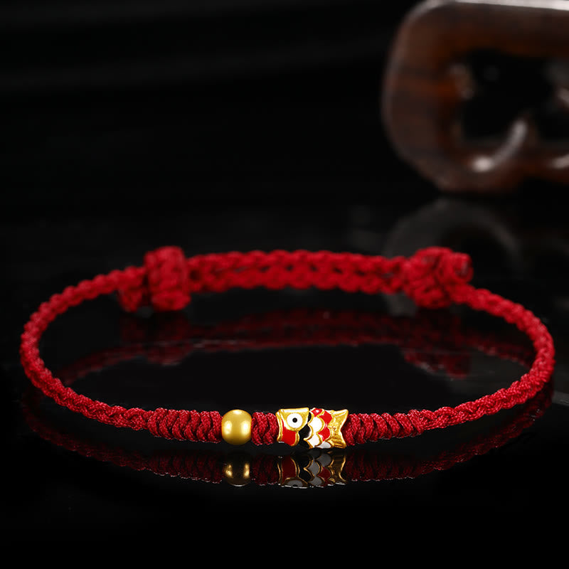 Buddha Stones999ゴールド 幸運の鯉 手作り編み紐ブレスレット