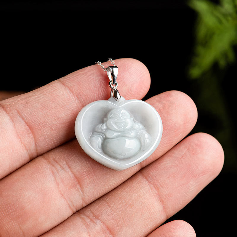 Buddha Stones925スターリングシルバー 笑う仏陀 白翡翠 幸運の祝福ネックレスペンダント - image 5