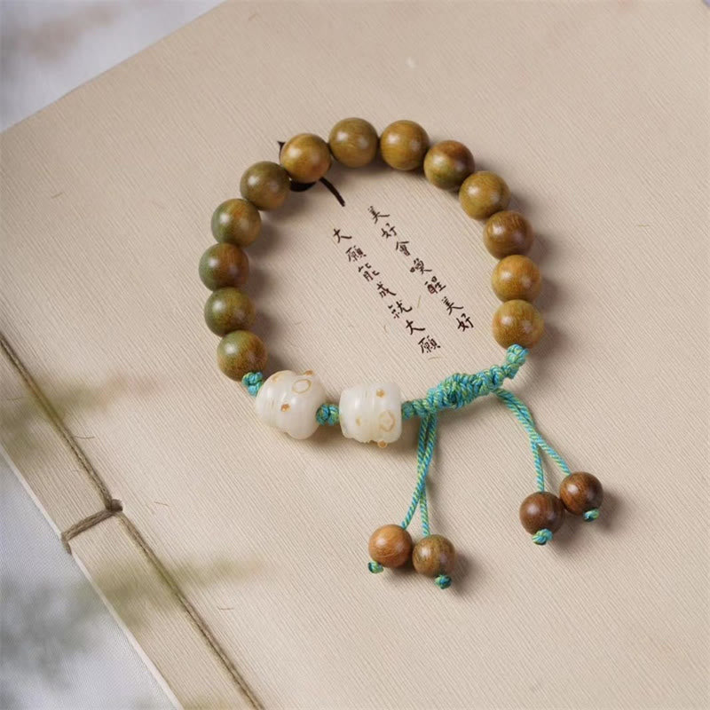 Buddha Stones緑檀菩提樹 菩提樹の種 招き猫幸運を呼ぶブレスレット - グリーンサンダルウッド（手首周り14～15cm） - image 1