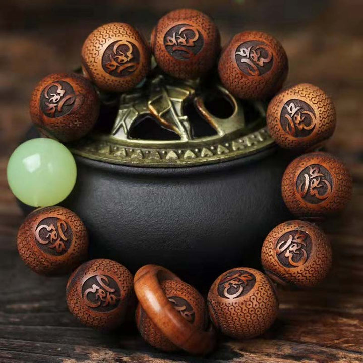 Buddha Stonesチベットローズウッド彫刻虎守護ブレスレット