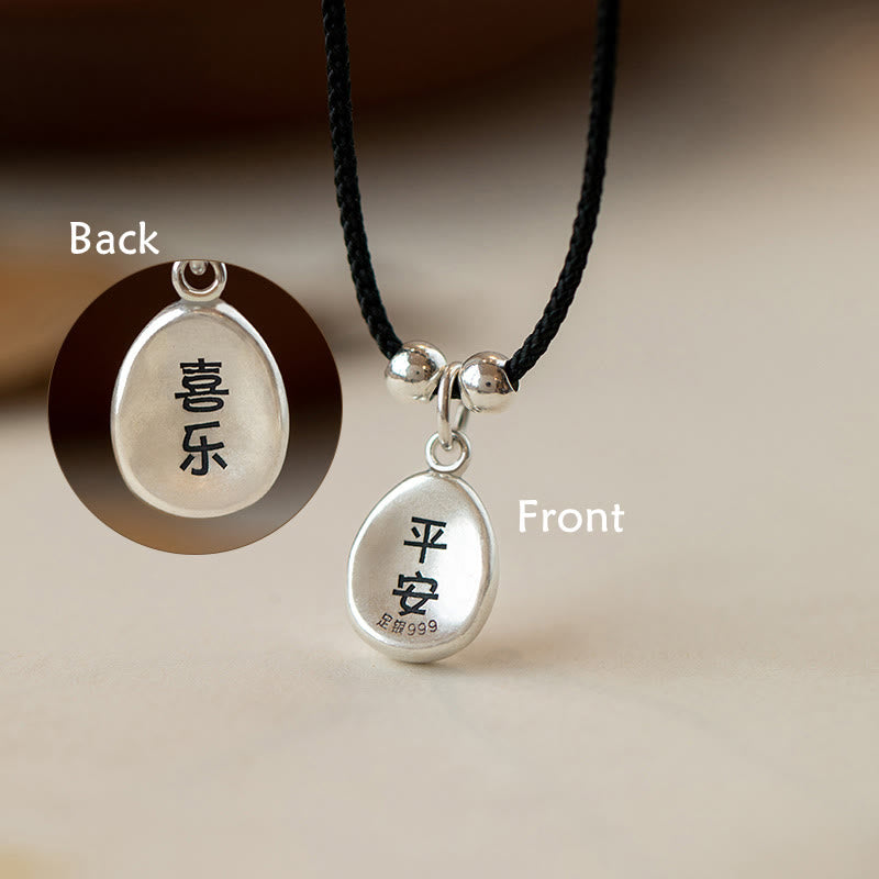 Buddha Stones999スターリングシルバー 平和と喜び 福の字 幸運 925スターリングシルバー チェーンネックレスペンダント