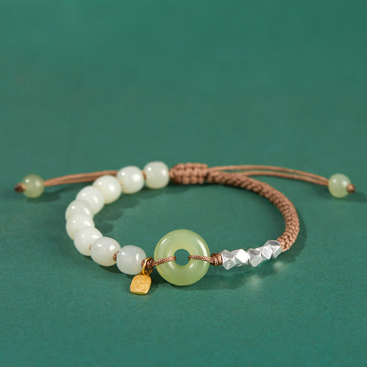 Buddha Stones 925スターリングシルバー 和田翡翠 平和バックル ビーズ 幸運 幸福 チャームブレスレット