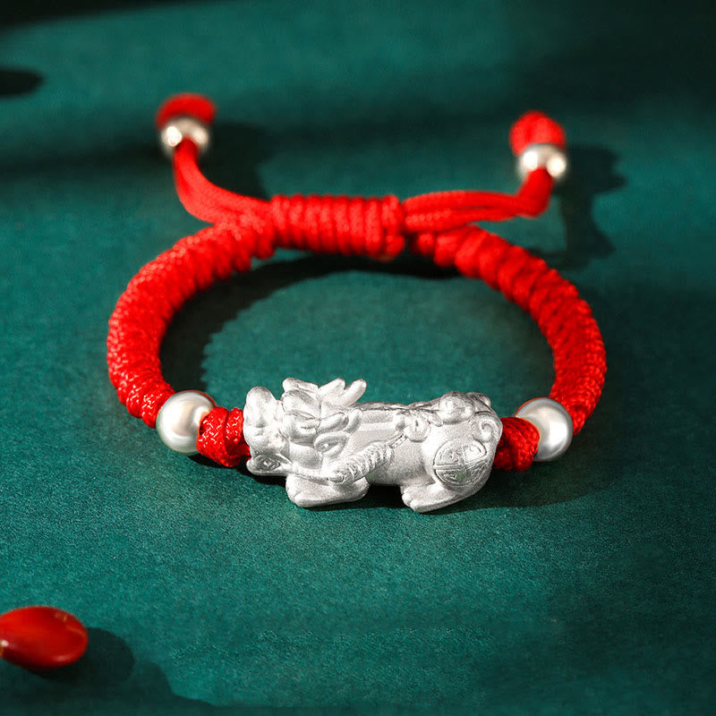 Buddha Stones999 スターリングシルバー 貔貅 富 キングコング ノットストリング 編み込み 子供用ブレスレット