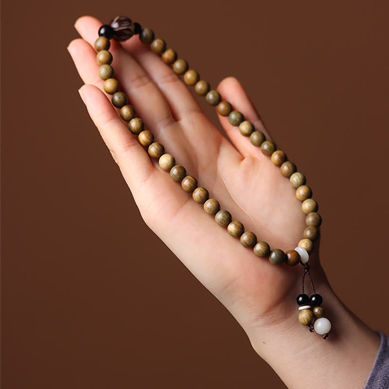 Buddha Stonesグリーンサンダルウッド 菩提樹の種子 蓮 癒しのダブルラップブレスレット