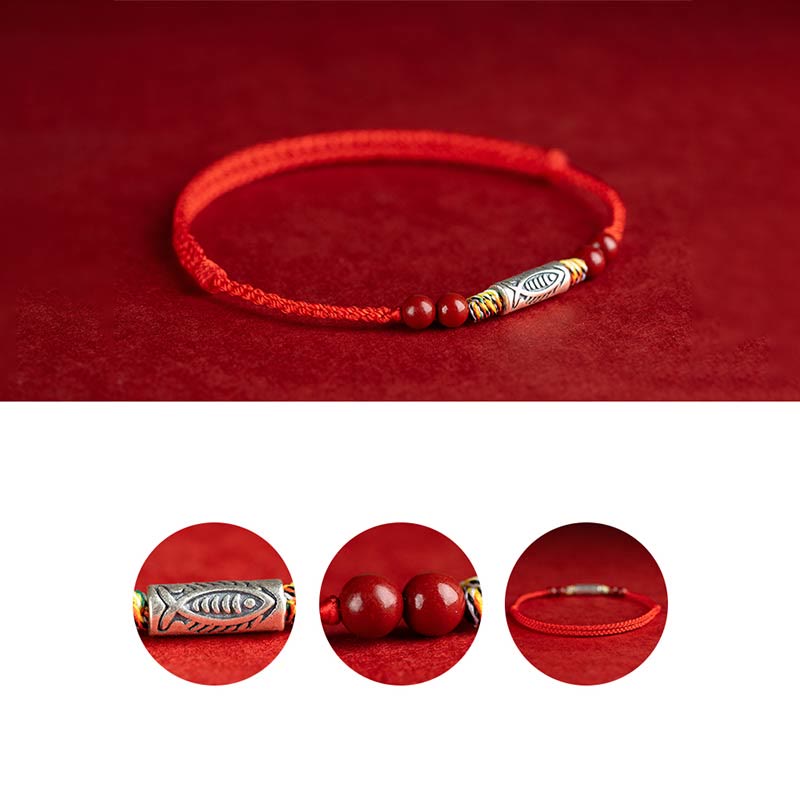 Buddha Stones 925スターリングシルバー 鯉 辰砂 ビーズ 富 手作り 編み込み ブレスレット アンクレット - image 11