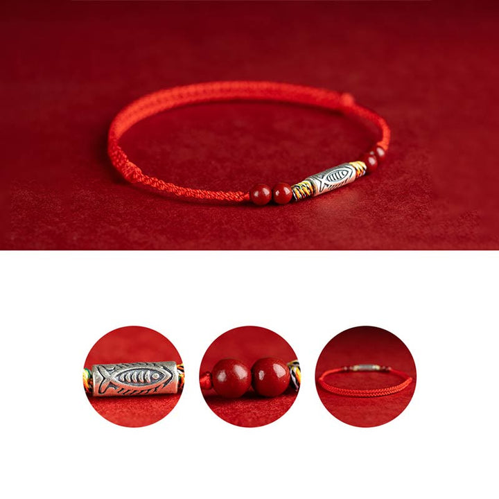Buddha Stones 925スターリングシルバー 鯉 辰砂 ビーズ 富 手作り 編み込み ブレスレット アンクレット - image 11