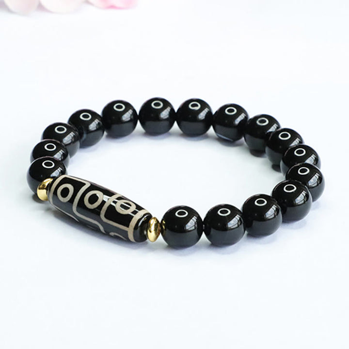 Buddha Stonesチベット九眼ビーズブラックオニキスパワーブレスレット