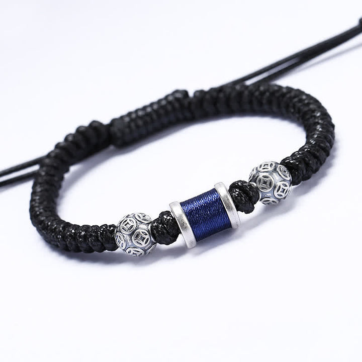 Buddha Stones999 スターリングシルバー 銅コインビーズ 銅バランス編み紐ブレスレット