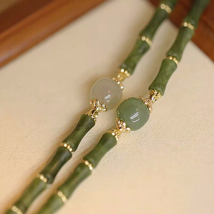 Buddha Stones14K銅メッキ ペリドット 和田翡翠 竹模様 幸運ブレスレット