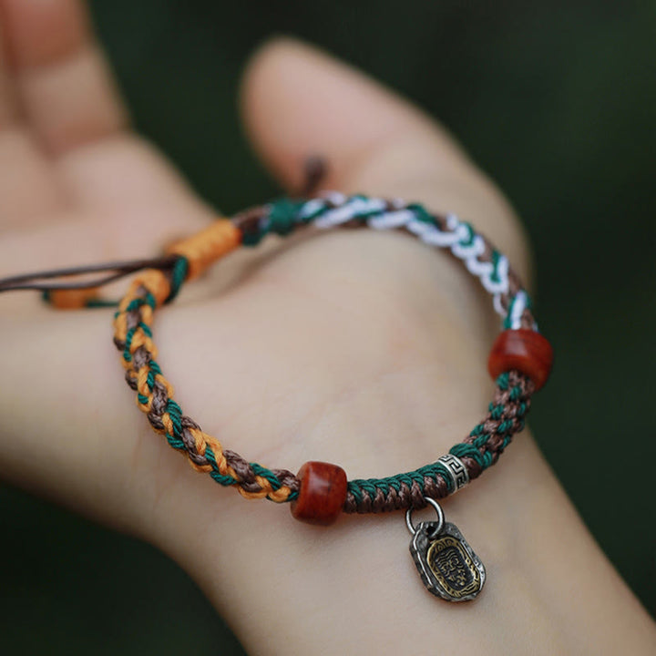 Buddha Stonesハンドメイド チベットシルバー 925 スターリングシルバー ザキラム 富の女神 ラクダの骨 守護 編み込みブレスレット