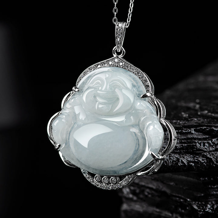 Buddha Stones925スターリングシルバー 笑う仏陀 天然翡翠 豊穣のネックレスペンダント - 翡翠（豊かさ♥ 豊穣） - image 1