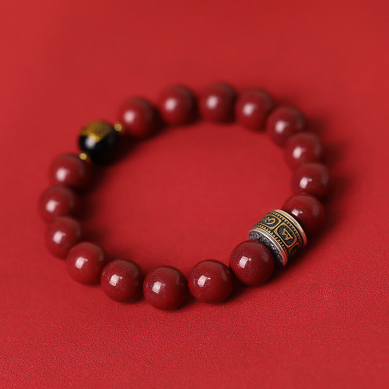 Buddha Stones925スターリングシルバー十二支誕生仏辰砂オーム・マニ・パドメ・フムカームブレスレット