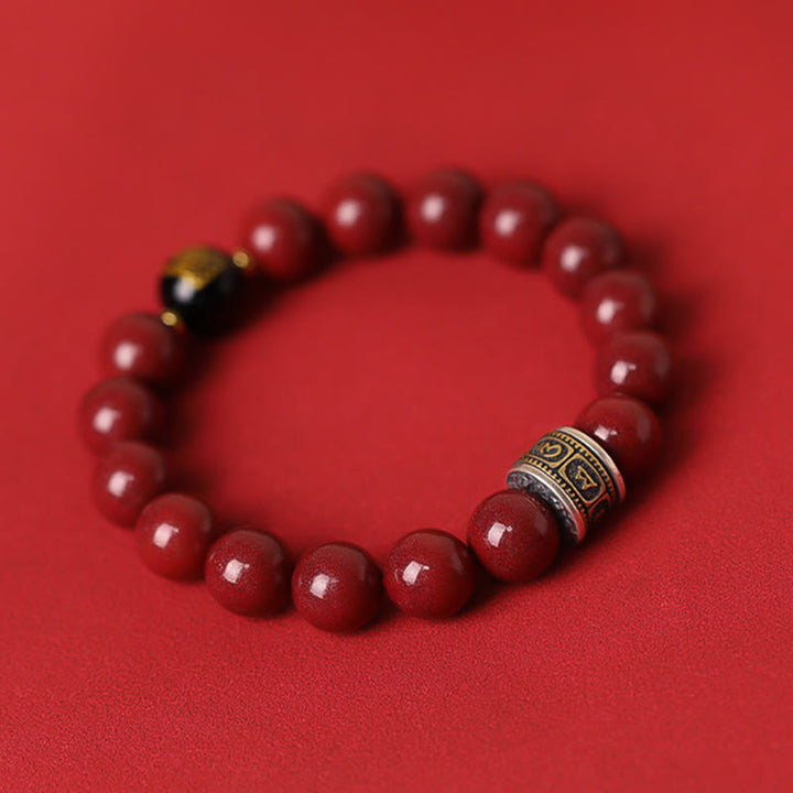 Buddha Stones925スターリングシルバー十二支誕生仏辰砂オーム・マニ・パドメ・フムカームブレスレット