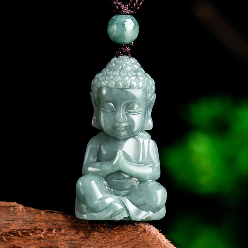 Buddha Stones天然翡翠 瞑想 仏陀のお守り 静寂のネックレスペンダント - 仏陀のシンボル（慈悲♥静寂） - image 1